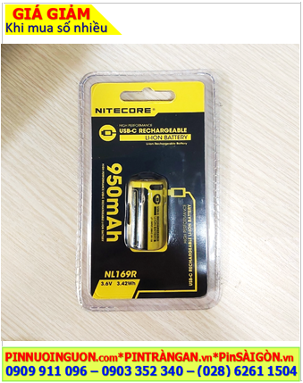 Pin Đèn Pin Pin sạc 16340 CR123A Nitecore NL169R 3.7v 950mAh 3.42Wh /Thân có cổng sạc USB-Type C